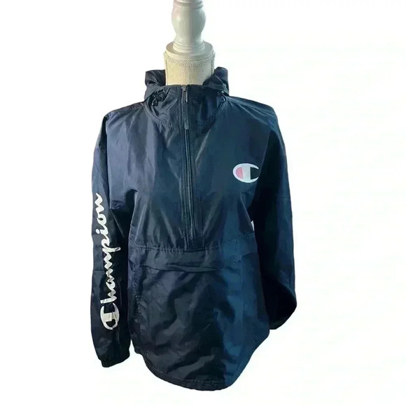 Champion Unisex Navy Blue Wind and Water-Resistant Hooded Jacket•Like New• - Picture 1 of 11